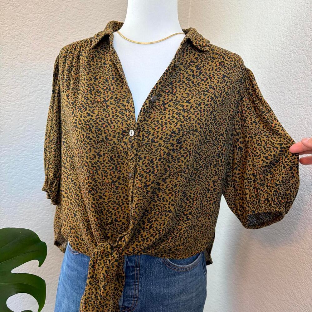 FP Leopard Print Tie Front Blouse